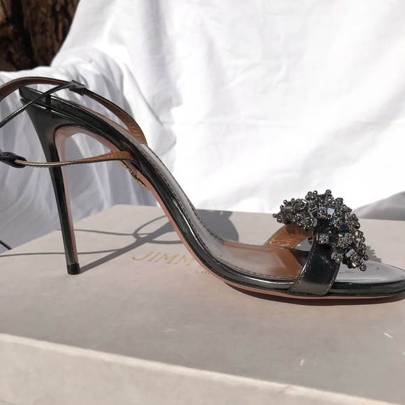 Aquazzura Grey Metallic Embellished Ankle Wrap - Picture 6 of 7